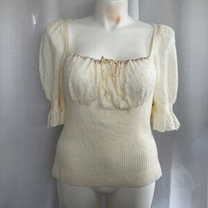 Anthropologie Wool Cashmere Knit Blouse Size L Ivory Twee Romantic Feminine